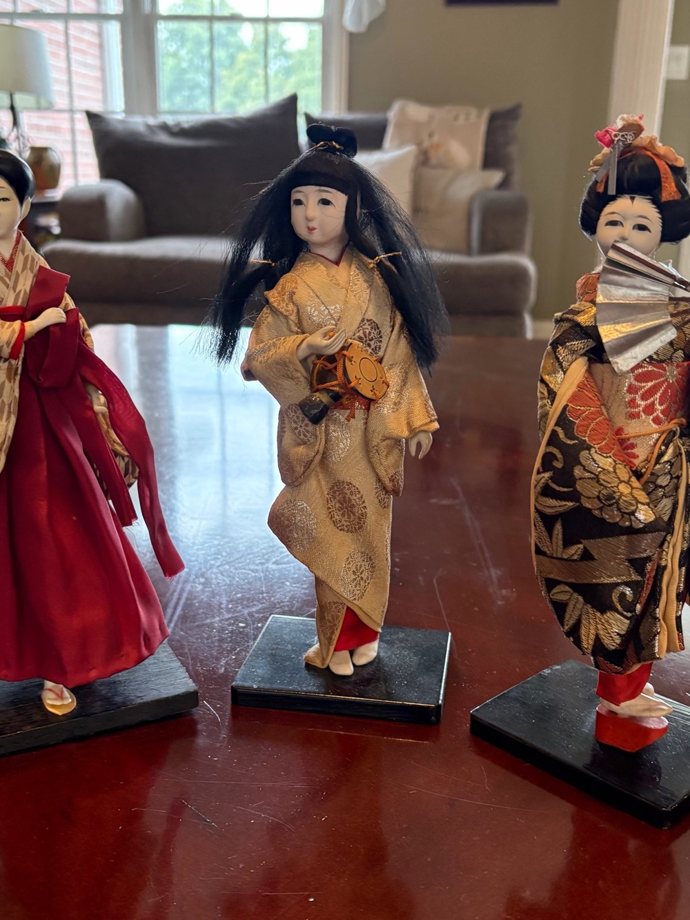 Gold Kimono Japanese Geisha Figurine - Decorative Home Accent set of three